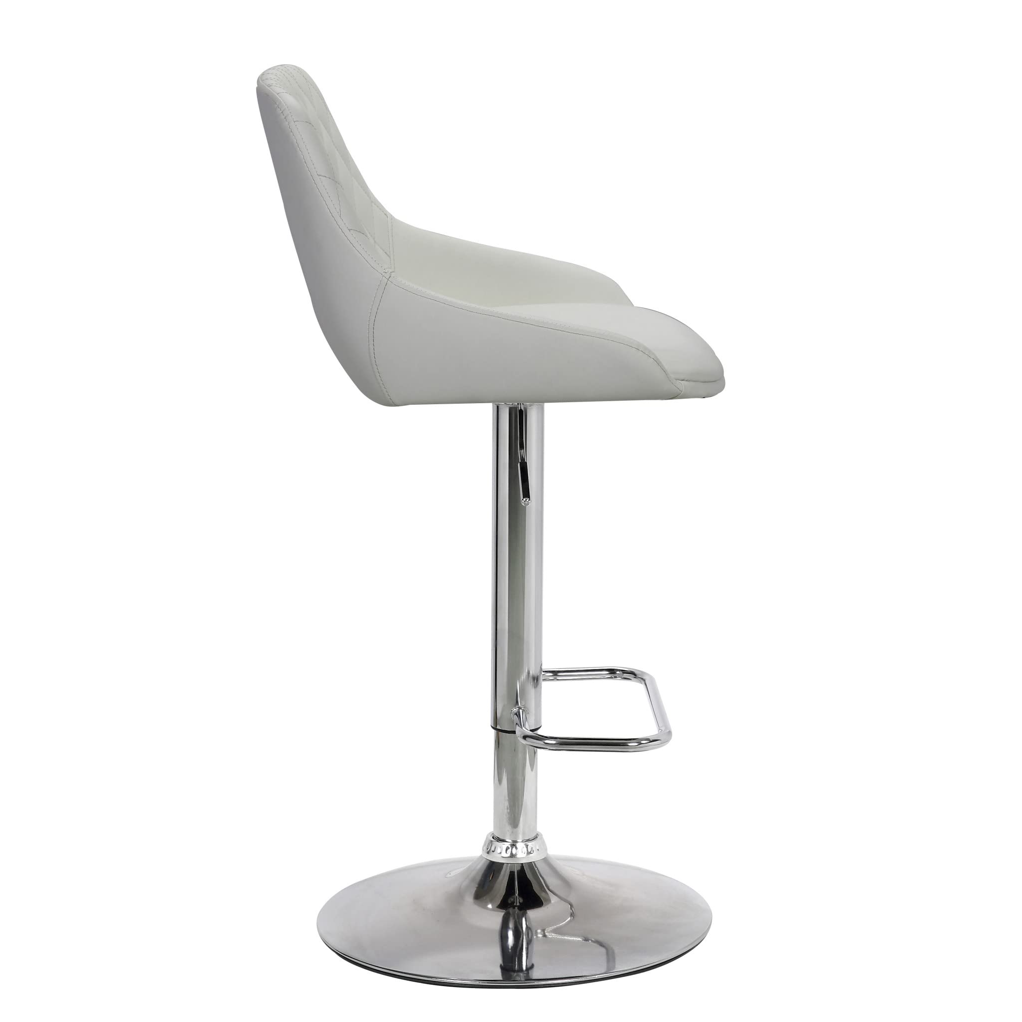 HomeRoots Chrome,Faux Leather,Plywood White Faux Leather and Chrome Back Tufted Adjustable Bar Stool