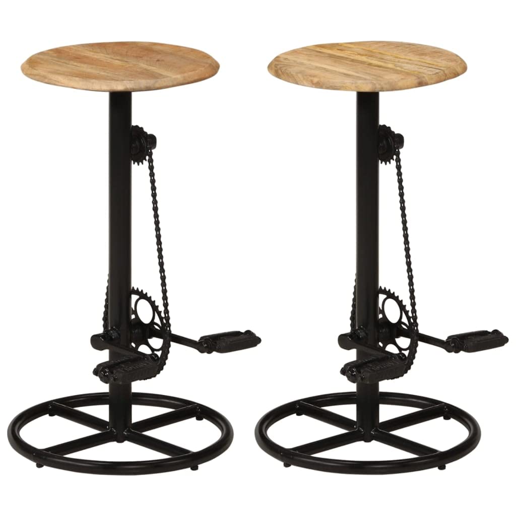 vidaXL Bar Chairs Set of 2 - Solid Mango Wood and Steel Construction, Industrial-Style with Unique Bicycle Pedals Footrests - Polished, Painted and Lacquered - Brown