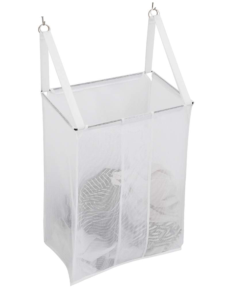 ALYER Wall Hanging Mesh Laundry Hamper,Over the Door Large Storage Bag with Big Metal Rim Opening,Hardware Included (White)