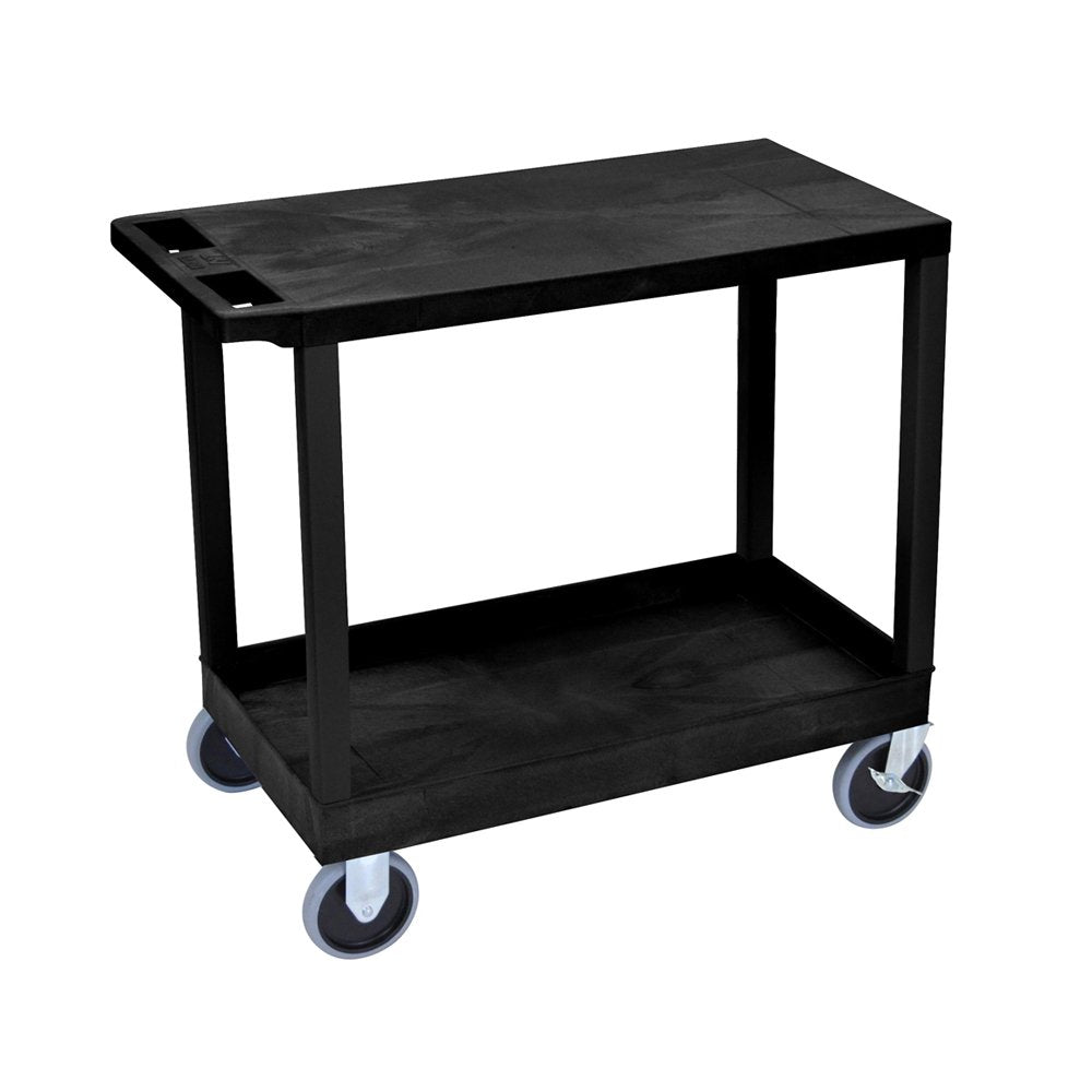 LUXOR EC21HD-B 32&quot; x 18&quot; Cart - One Tub/One Flat Shelves, 5&quot; Rolling Casters, Two Fixed Casters and Two Full-Swivel Casters with Locking Brakes, 125 lbs. Per Shelf