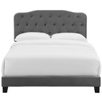 CasaFoyer Amelia Performance Velvet Queen Bed | Luxurious Design | Stain-Resistant | Button-Tufted Headboard | Solid Wood Construction | Non-Marking Legs | Maximum Stability | Elegant Curves | Opulent Appearance | Gray