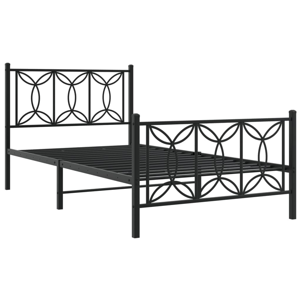 vidaXL Metal Bed Frame with Headboard/Footboard - Black, Single Bed, 81.5&quot;x41.3&quot;x35.4&quot;, Steel Slats & Legs, Under-Bed Storage