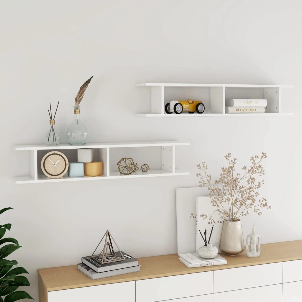 vidaXL Wall Shelves 2pcs High Gloss White 41.3&quot;x7.1&quot;x7.9&quot; Engineered Wood
