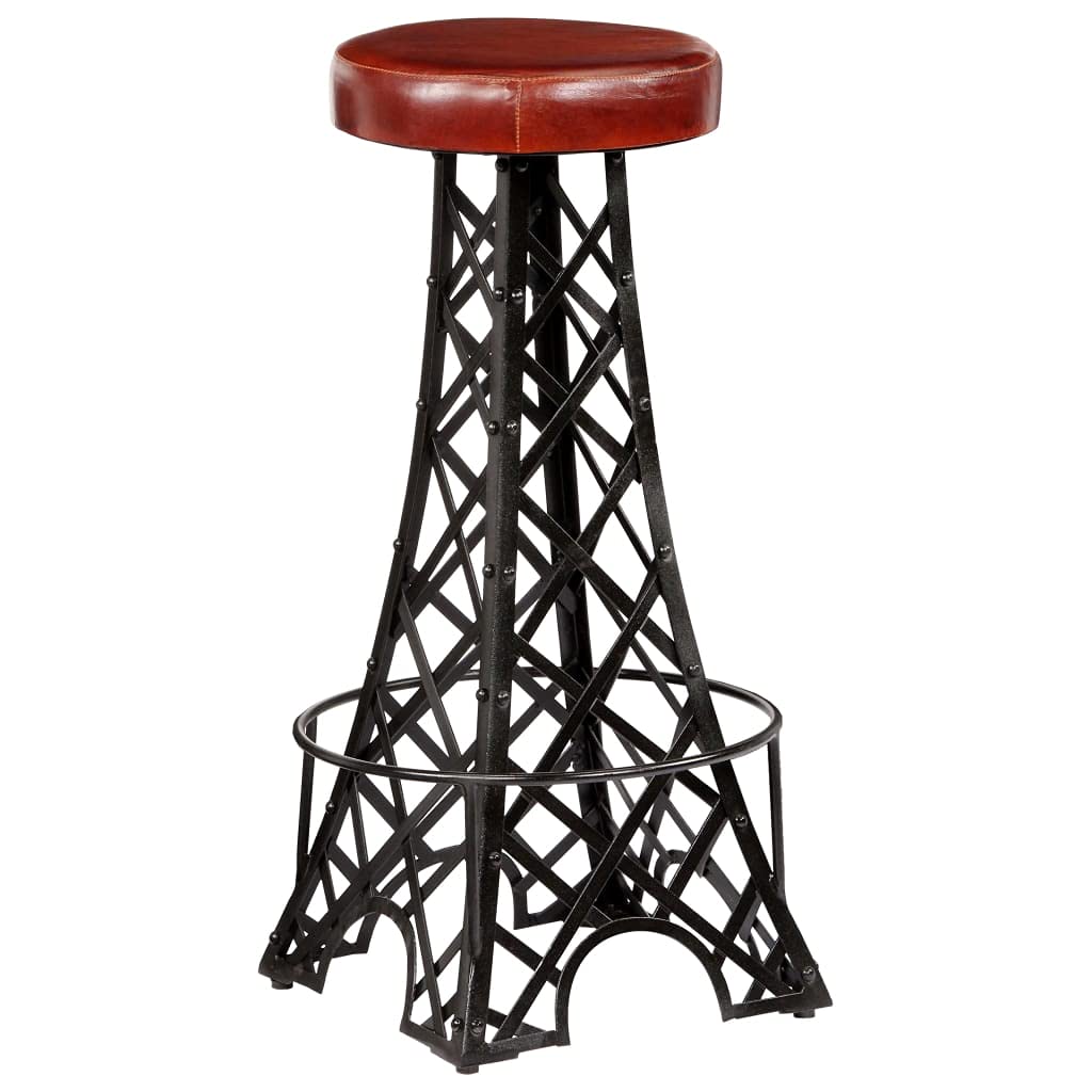 vidaXL Bar Stools - 2 Pieces with Real Leather Seats and Powder-Coated Iron Frame in Eiffel Tower Design - Perfect for Restaurants, Bars or Home - Brown and Black