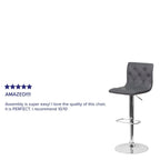 Flash Furniture Contemporary Button Tufted Gray Vinyl Adjustable Height Barstool With Chrome Base