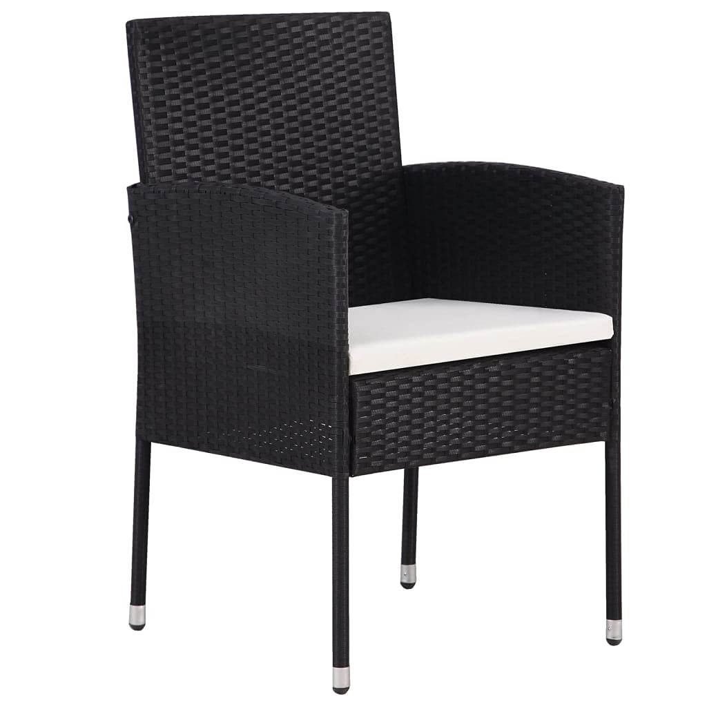 vidaXL Black Outdoor Patio Dining Set - Rectangular Glass Table & 8 PE Rattan Chairs with Cushions for Garden, Deck, Patio Seating