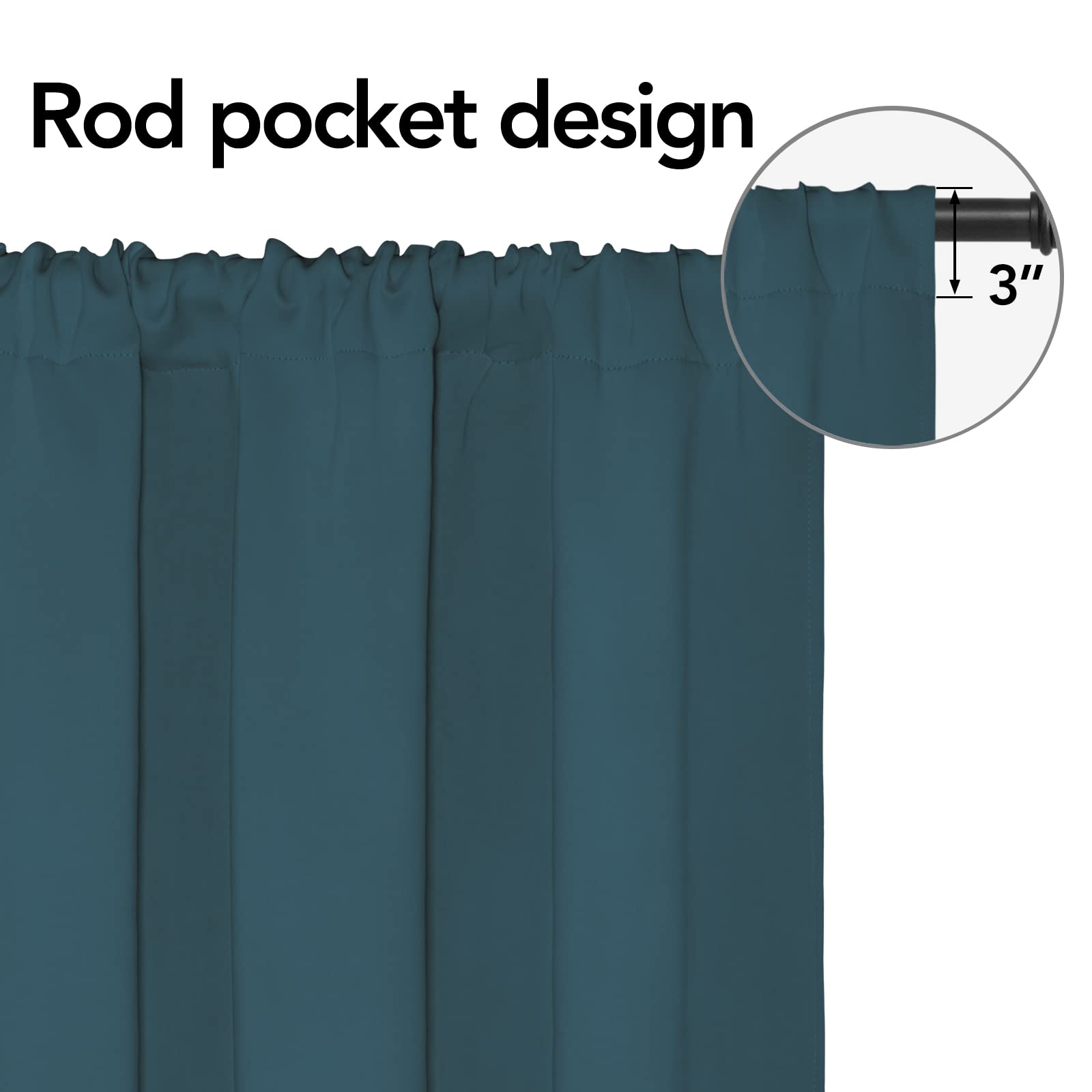 Easy-Going Rod Pocket Blackout Curtains For Bedroom, Room Darkening Window Curtains For Living Room, Thermal Insulated Noise Reduction Solid Window Drapes, 2 Panels(42X45 In, Bluestone)