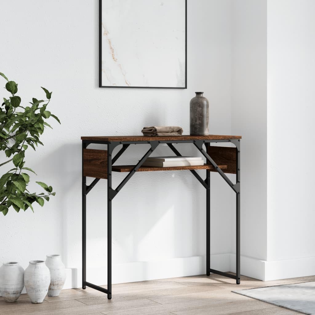 vidaXL Console Table - Chic Brown Oak Finish, Engineered Wood Material, Suitable for Living Room & Entryway, Features Adjustable Feet & Ample Shelf Storage