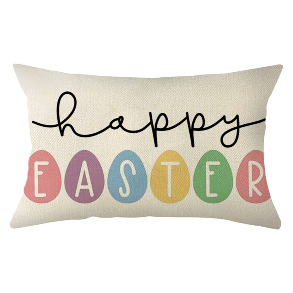 Ogiselestyle Happy Easter Egg Throw Pillow Cover, 12 X 20 Inch Spring Bunny Egg Holiday Party Cushion Case Decoration For Sofa C