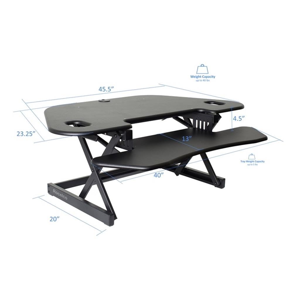 Rocelco 46" Height Adjustable Corner Standing Desk Converter with Dual Monitor Stand Bundle - Quick Sit Stand Up Computer Workstation Riser - Extra Large Keyboard Tray - Black (R CADRB-46-DMS)