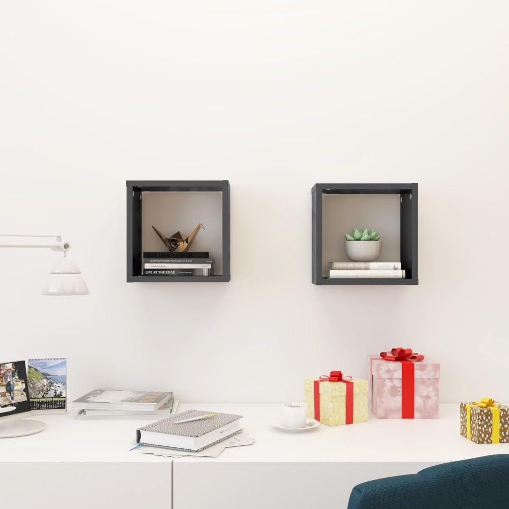 Mensole Parete a Cubo 2 pz Grigio Lucido 26x15x26 cm