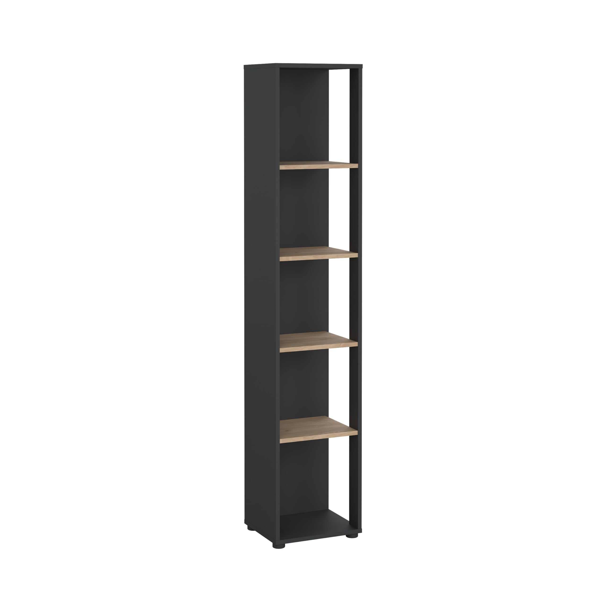 Sign Open Narrow 5 Shelf Boockase, Matte Grey/Jackson Hickory