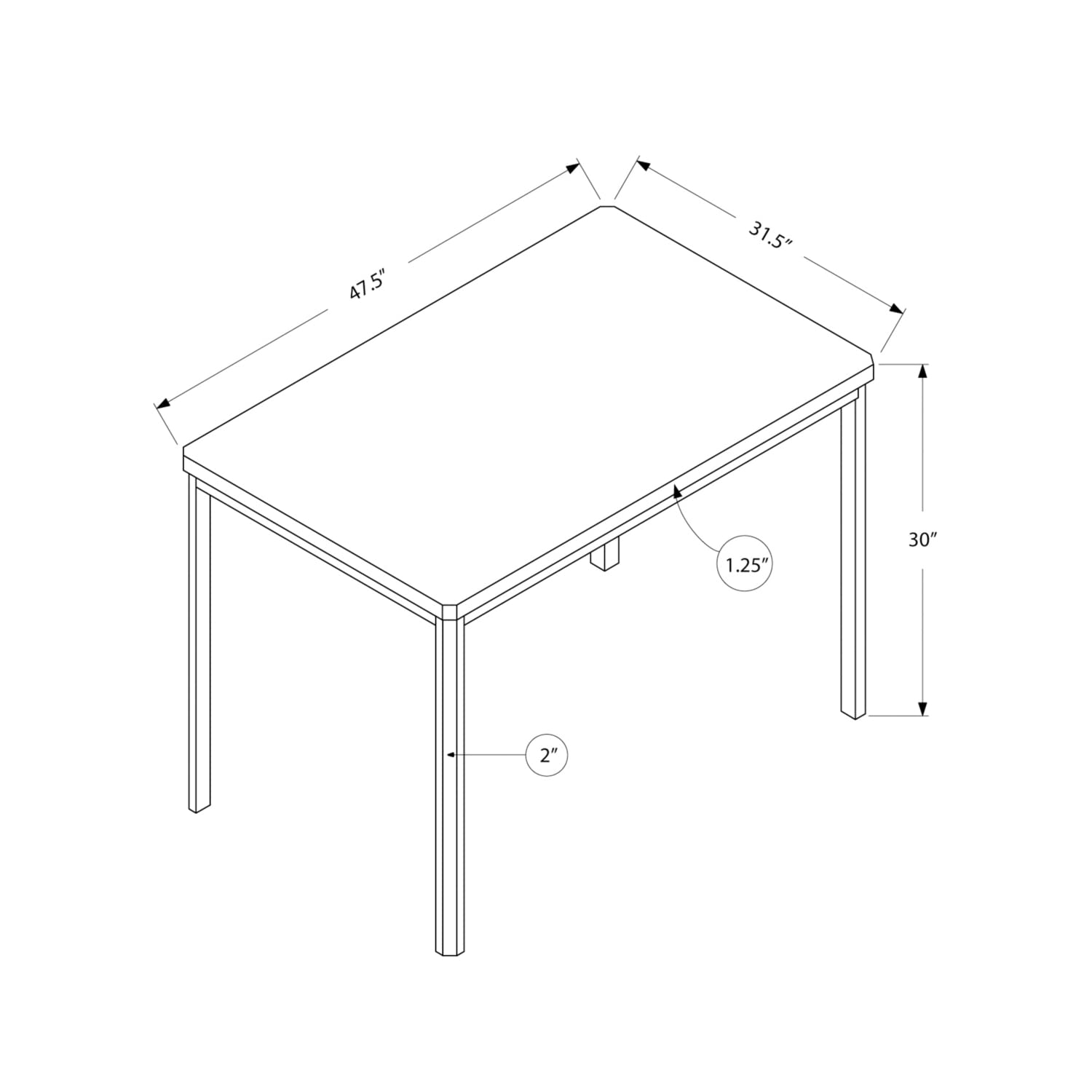 Monarch Specialties I Dining Table - 32&quot;X 48&quot;/ Dark Taupe/Chrome Metal, 47.5&quot;L X 31.5&quot;D X 30&quot;H,
