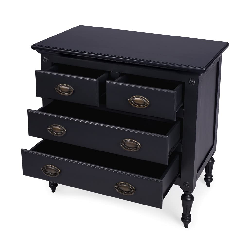 HomeRoots Mango Wood Solids, MDF, Mindi Veneer, Bronze Easterbrook Black 4 Drawer Chest