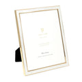 Isaac Jacobs 8x10 White Leather with Gold Metal (Vertical & Horizontal) Picture Frame, Suede Border w/Black Fabric Easel, Wall-M