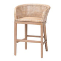 bali & pari Papua Antique White Washed Rattan and Mahogany Wood Counter Stool