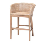 bali & pari Papua Antique White Washed Rattan and Mahogany Wood Counter Stool