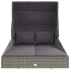 vidaXL Modern Sunbed with Foldable Roof in Gray Poly Rattan – Weather Resistant, Easy-to-Clean Garden Lounge Bed with Removable, Washable Cushion Covers