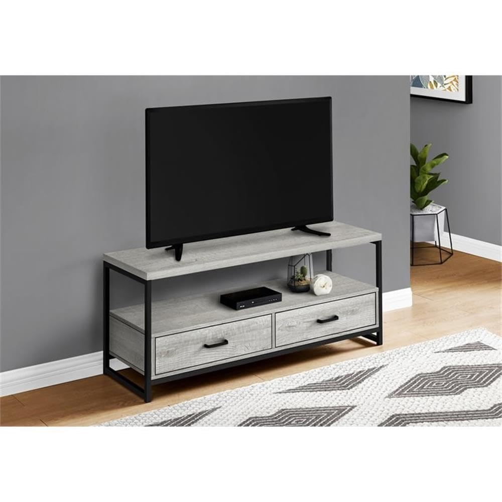 Monarch Specialties 2871 Tv Stand, 48 Inch, Console, Media Entertainment Center, Storage Drawers, Living Room, Bedroom, Laminate, Metal, Grey, Black Stand-48, 47.25&quot; L X 15.5&quot; W X 19.75&quot; H