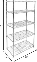 Ipower Simple Deluxe Heavy Duty 5-Tier Shelving Unit, 13.98''D X 35.83''W X 61.02''H Storage Shelving With 1250 Lbs Capacity, Chrome, 2 Pack