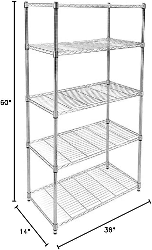 Ipower Simple Deluxe Heavy Duty 5-Tier Shelving Unit, 13.98''D X 35.83''W X 61.02''H Storage Shelving With 1250 Lbs Capacity, Chrome