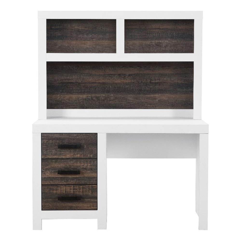 Global Furniture Usa Lisbon Rustic Oak And White Wooden Desk With Hutch