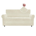 Znsayotx Luxury Velvet Couch Cover 4 Piece Stretch Sofa Covers For 3 Cushion Couch Thick Soft Spandex Sofa Slipcover Living Room Anti Slip Dogs Furniture Protector (Beige), 71'-91'(3 Cushions)