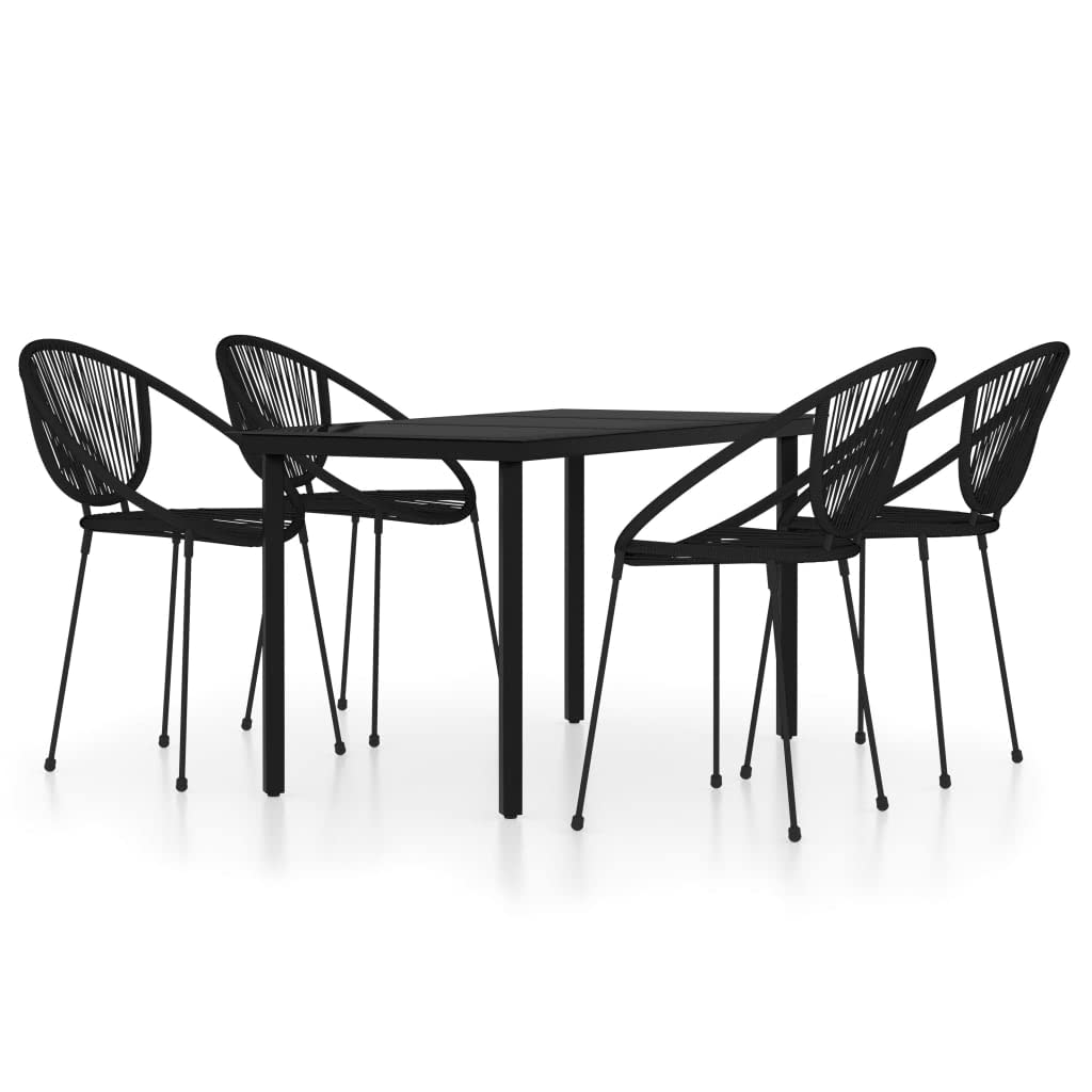 Vidaxl 5 Piece Outdoor Patio Dining Set, Powder-Coated Steel And Pvc Rattan Construction, Sleek Black, Comfortable Chairs, Smooth Glass Tabletop