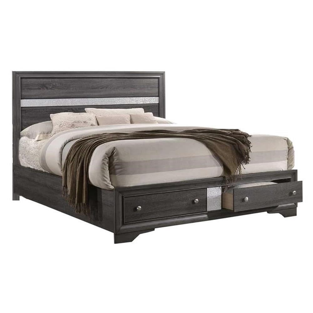 Best Quality Furniture Dav-Q4N Bedroom Set, Wood Gray