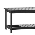 Flash Furniture Charlestown Two Tiered Commercial Grade Adirondack Coffee Table - Black Finish Poly Resin Wood - All-Weather - Slatted Shelf Design