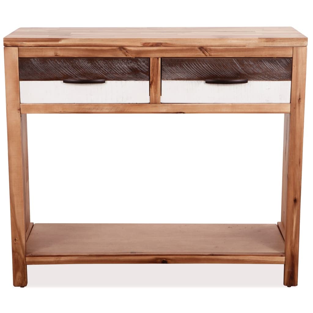 vidaXL Solid Acacia Wood Console Table with 2 Drawers & Shelf ?Brown - Modern Sideboard-Console for Living Room - Durable & Decorative - Easy Assembly