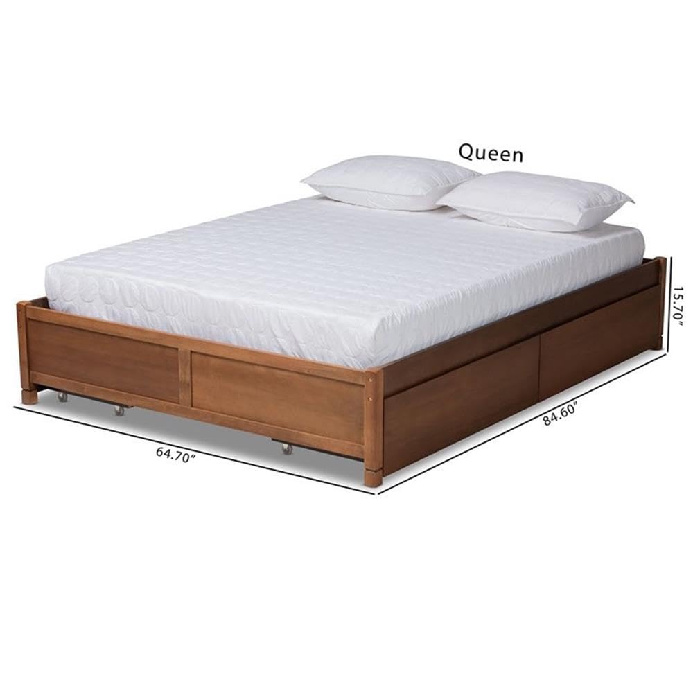 Baxton Studio Yara Modern and Contemporary Walnut Brown Finished Wood Queen Size 4-Drawer Platform Storage Bed Frame