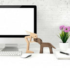 Fhtdw Unique Gift Hand Carved Wood Dog Human Statue Figurine Sculpture Home Office D  Cor, Wooden Man Dog Carving Model To Remem