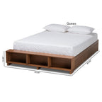 Baxton Studio Arthur Modern Rustic Ash Walnut Brown Finished Wood Queen Size Platform Bed with Built-in Shelves