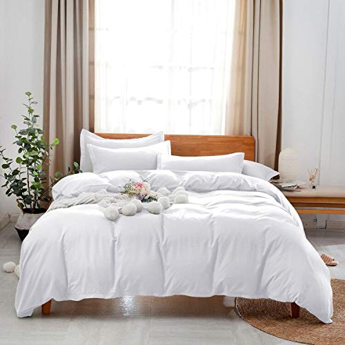Uhsupris White Duvet Covers King Size For Mom 3 Pieces Solid Color Bedding Set With Zipper&Corner Ties(No Comforter)