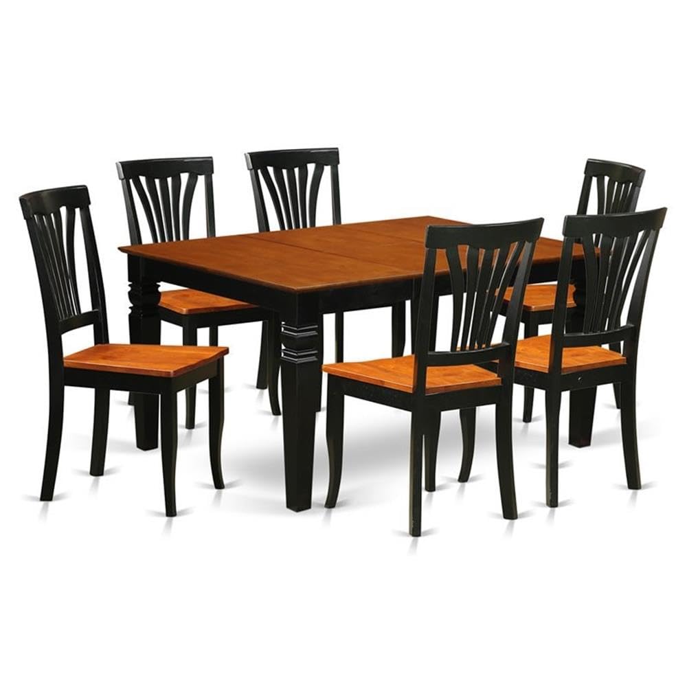 East West Furniture WEAV7-BCH-W 7 Piece Modern Dining Table Set Consist of a Rectangle Wooden Table with Butterfly Leaf and 6 Dining Chairs, 42x60 Inch, Black & Cherry