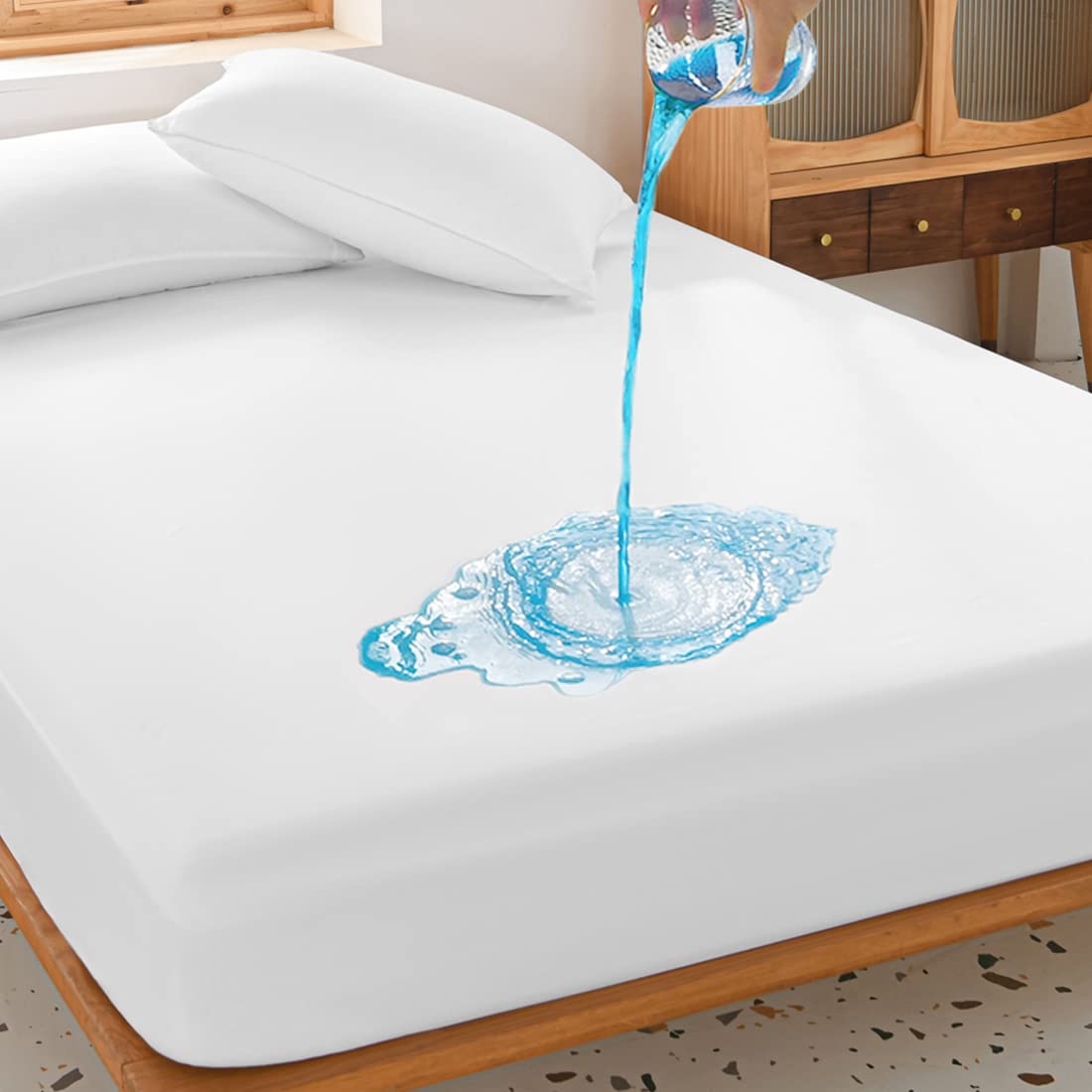 Twin Size Waterproof Mattress Protector Deep Pocket Mattress Cover, Soft Breathable Mattress Pad, Fitted Noiseless Waterproof Be