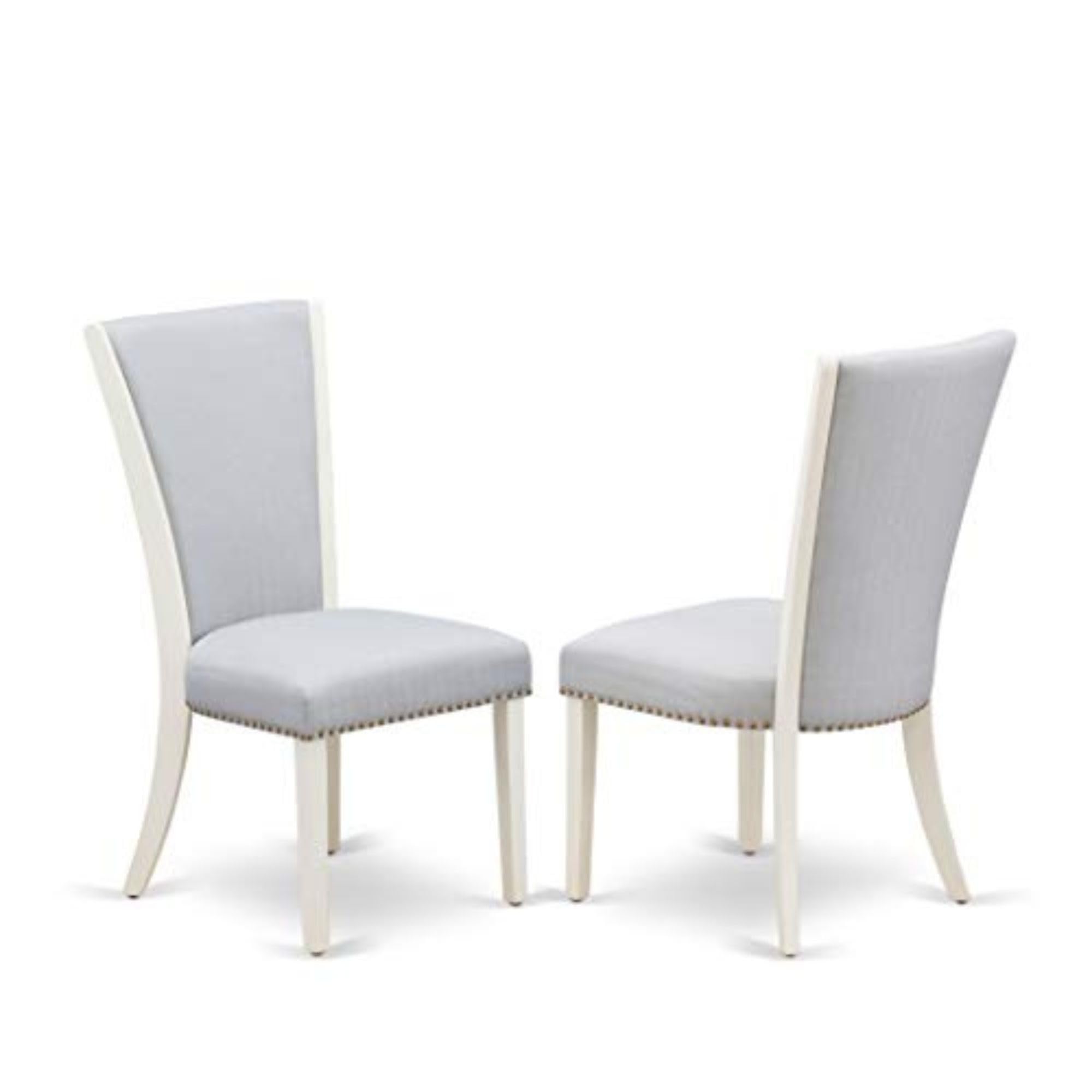East West Furniture Vep0T05 Verona Parson Chairs - Nailhead Trim Grey Linen Fabric Padded Dining Chairs, Set Of 2, Wirebrushed Linen White