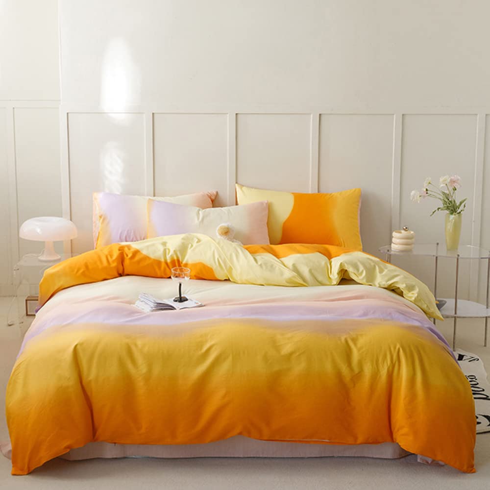 Clothknow Orange Yellow Comforter Set Queen 3Pcs Beige Purple Bedding Comforter Sets Abstract Queen Comforter Soft Yellow Queen