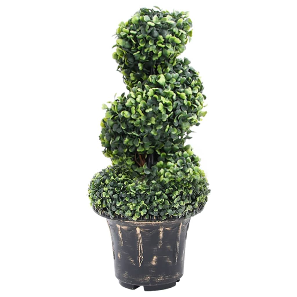 vidaXL Artificial Boxwood Spiral Plant with Pot | Green | Weather-Resistant | Eye-Catching Spiral Design | Authentic Appearance- Ideal for Indoor & Outdoor