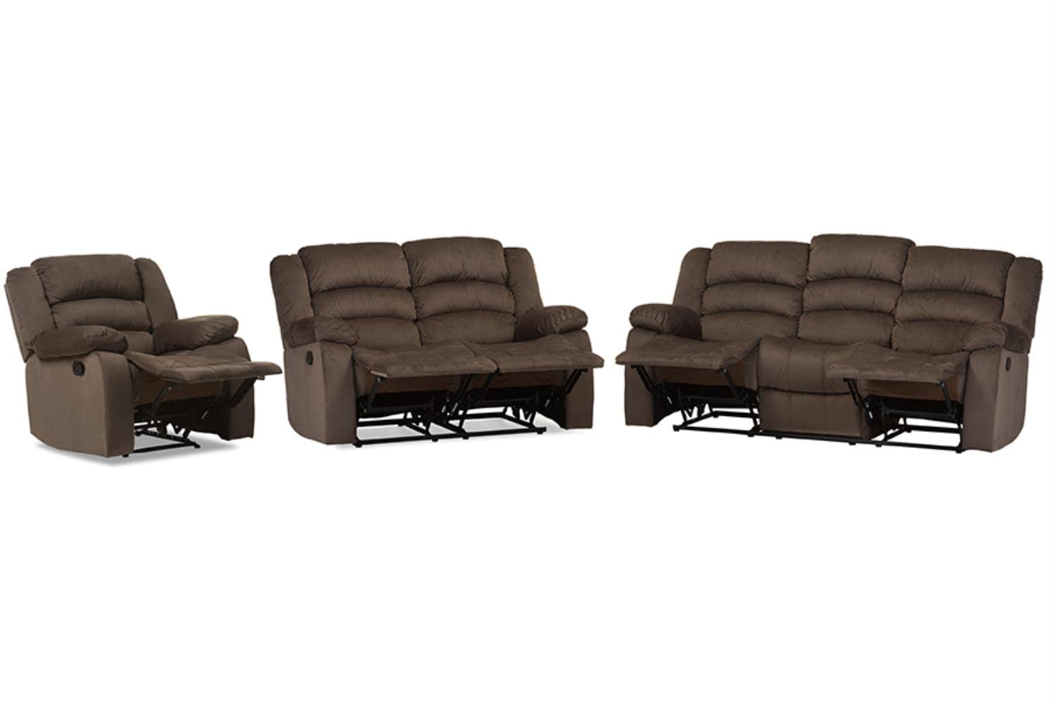 Baxton Studio Hollace Microsuede 3 Piece Sofa Set in Taupe