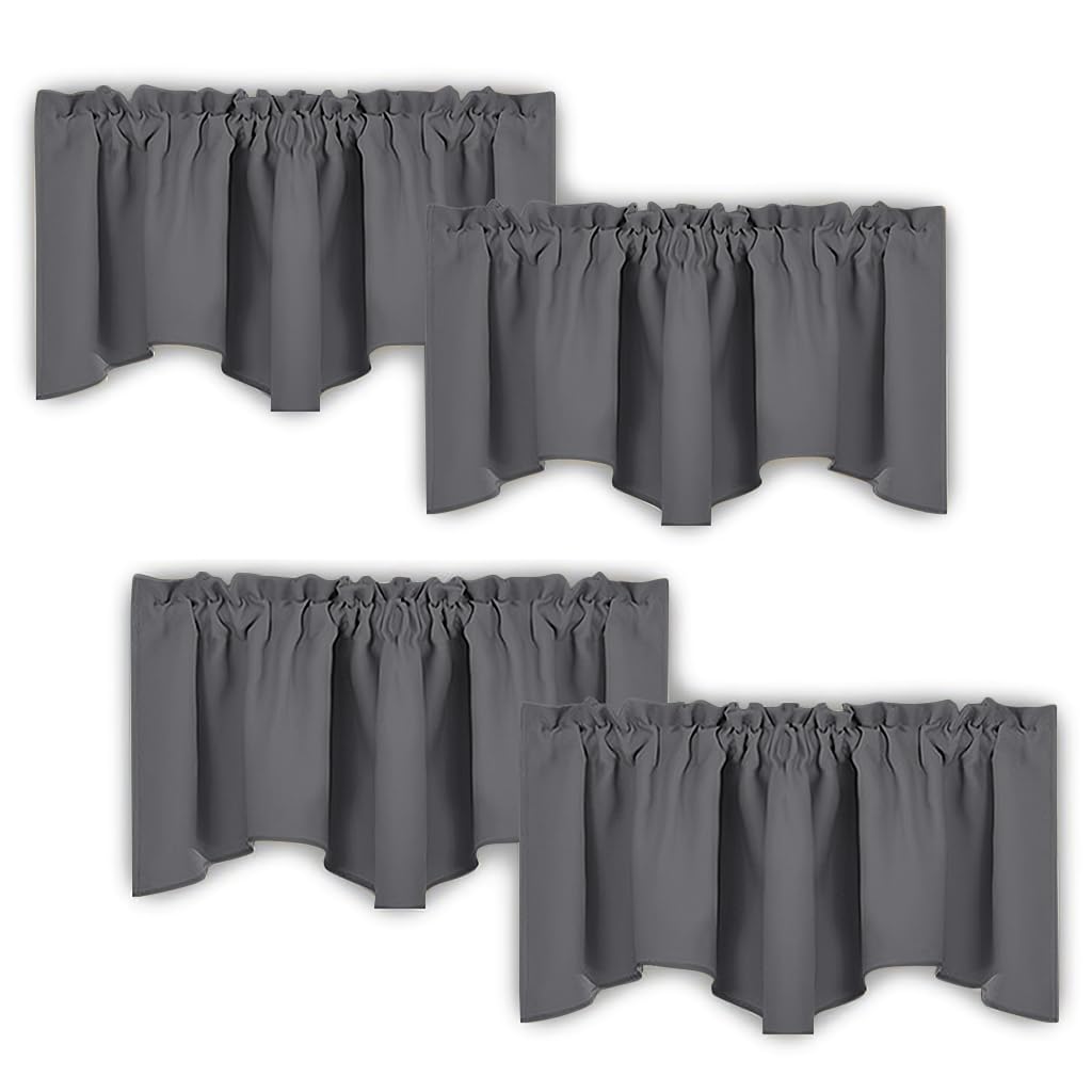 Nicetown Scalloped Window Valances For Kitchen - Home Decoration Thermal Insulated 52 Inches By 18 Inches Rod Pocket Blackout Gr