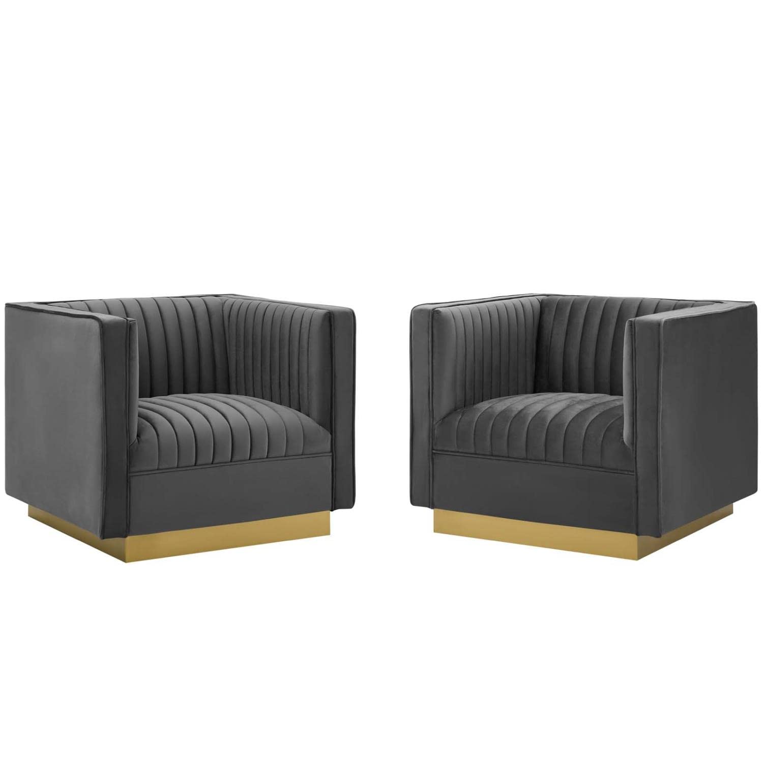 Modway Sanguine Vertical Channel Tufted Upholstered Performance Velvet Armchair Set Of 2, Gray