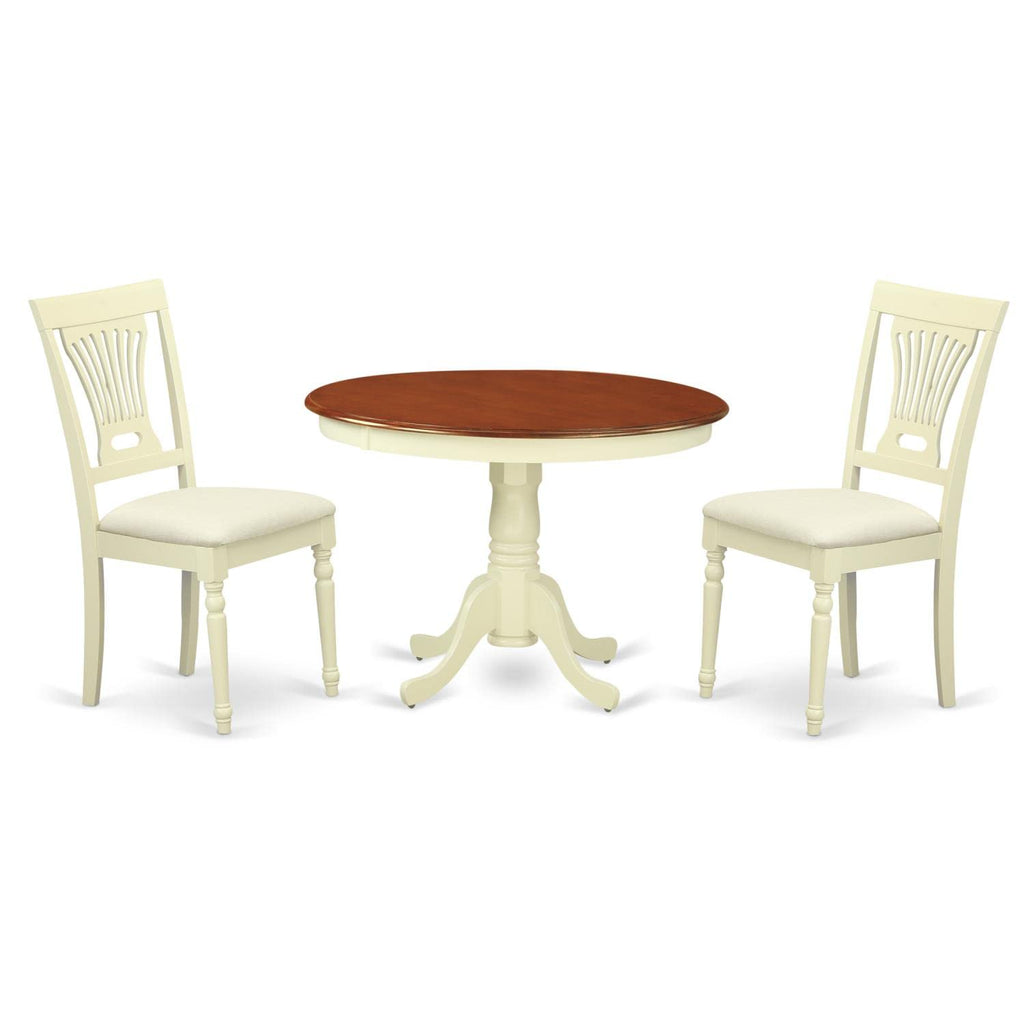 East West Furniture HLPL3-BMK-C Hartland 3 Piece Room Furniture Set Contains a Round Kitchen Table with Pedestal and 2 Linen Fabric Upholstered Dining Chairs, 42x42 Inch