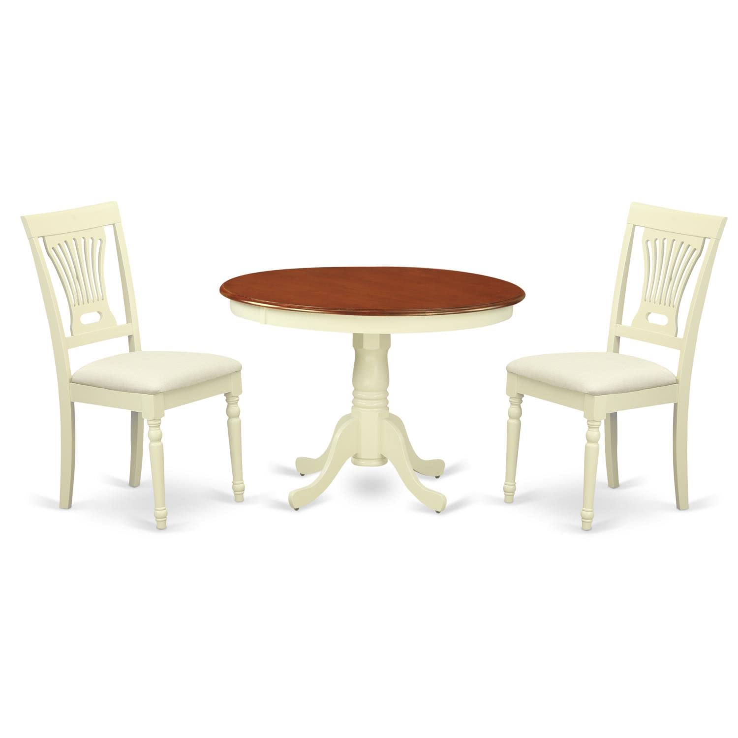 East West Furniture HLPL3-BMK-C Hartland 3 Piece Room Furniture Set Contains a Round Kitchen Table with Pedestal and 2 Linen Fabric Upholstered Dining Chairs, 42x42 Inch