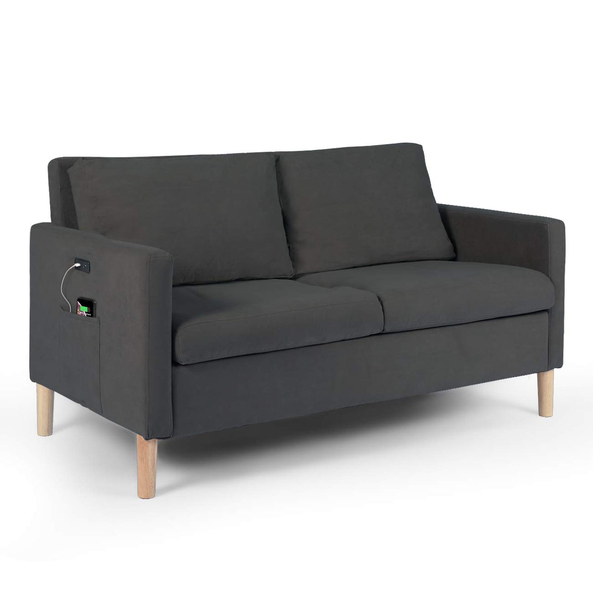 YDF Modern Fabric Loveseat Sofa with 2 USB Charging Ports, Suitable for Small Space Couch, Bedroom Living Room Small Apartment S