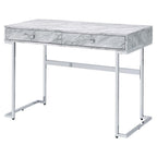 Acme Tigress Faux Marble Top Writing Desk with 2 Drawers in White and Chrome