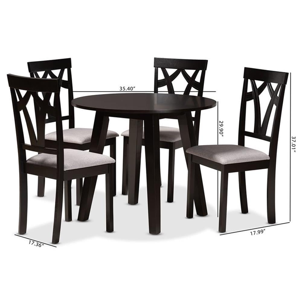 Baxton Studio Derya Modern Transitional Grey Fabric Upholstered and Dark Brown Finished Wood 5-Piece Dining Set