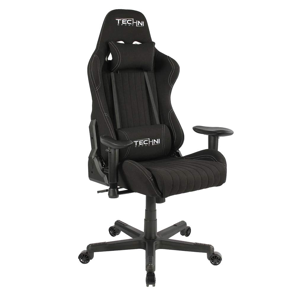 Techni Sport High Back Racing Chair with Foam Seat and Padded Arms, Reclining Gaming Chair with Height and Tilt Adjustment, Black