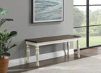 Steve Silver Furniture Rectangular Joanna Dining Bench, Asian Hardwood Solids, Farmhouse/Costal/Rustic, 44' L x 15" W x 18.5" H, White/Brown
